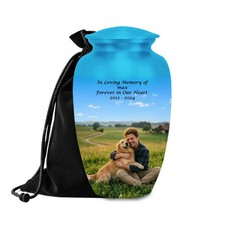 Custom Dog Photo Cremation Urn 10 Inch Aluminum Pet Memorial Urn