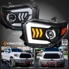 Black Fits 2014-2021 Toyota Tundra Projector Headlight LED DRL Sequential Signal