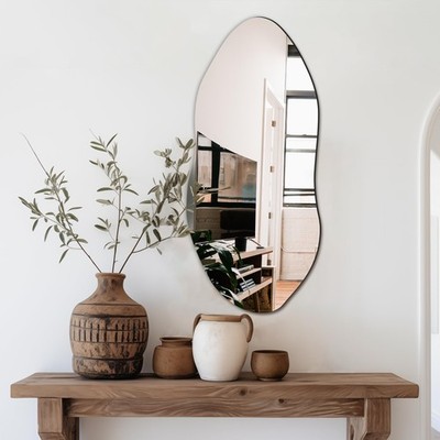 Irregular Wall Mirror,32''x14'' Slim Vertical Wavy Design,Frameless Decorative ...