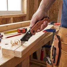 WORKPRO Folding Utility Knife Wood Handle Quick-change Blade Back Lock 10 Blades