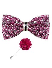 Rhinestone Bow Ties for Men Adjustable Sequin Diamond Pre-tied Bowtie Hot Pink