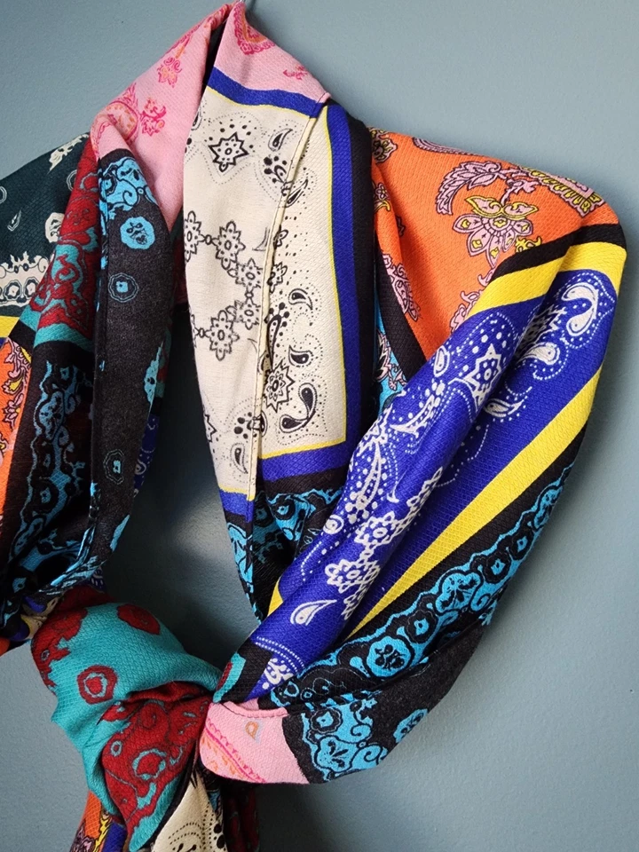 Boho Abstracto Corbata Bufanda Mujer 70" Multicolor Informal Ligero Colorido Foto 2 de 4