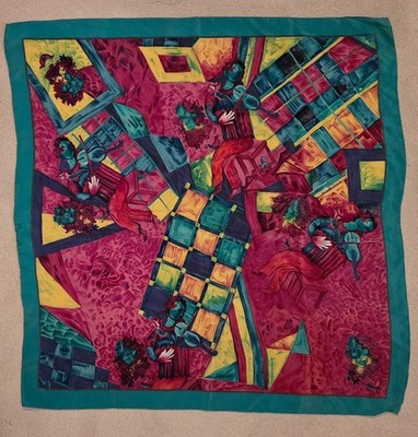 Vintage CODELLO Hand Rolled Square 34  Violin/Harlequin Print Silk Scarf