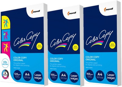SET 3x Mondi Color Copy Druckerpapier A4 glänzend weiß 100/120/160g je 100 Blatt