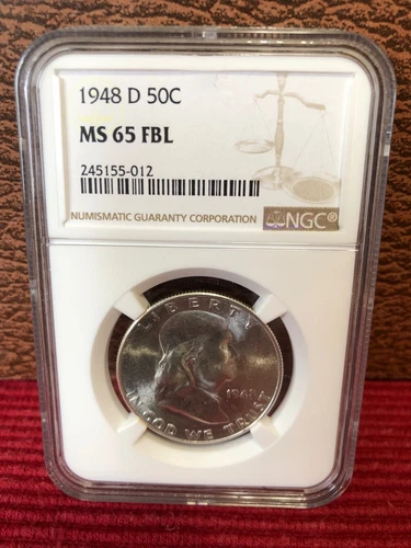 1948 D Franklin silver half dollar in MS65 FBL