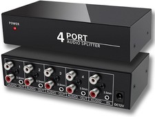 3.5mm Aux  RCA L/R Audio Splitter 1 in 4 Out Stereo Analog Black