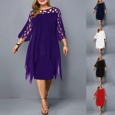 Classy Red Monochrome Lace Sleeve Hollow Out Party Dress for Plus Size Women