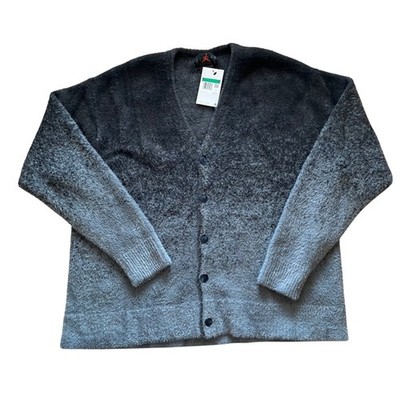 Jordan Brand Ombre Fuzzy Knit Cardigan Sweater Grey Black FV7426