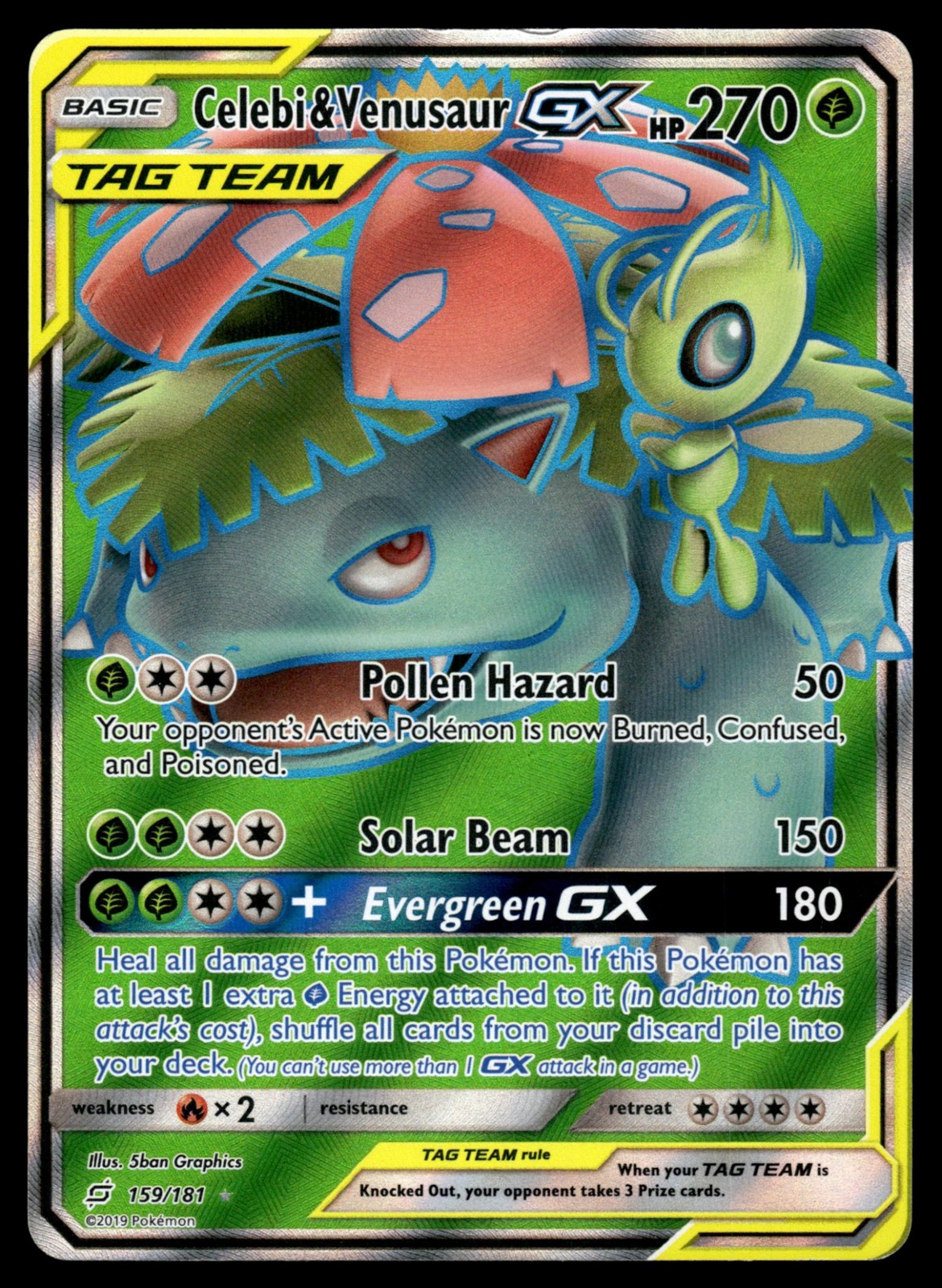 Celebi & Venusaur GX (Full Art) Holofoil Ultra Rare 159/181 SM - Team Up NM