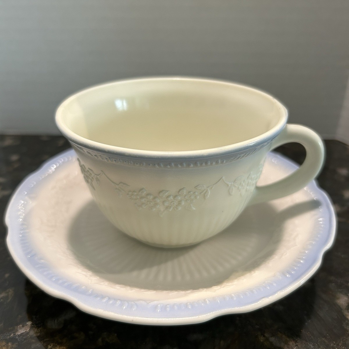 VTG Fire-King Alice Blue Trim Cup & Saucer Anchor Hocking 1940s 