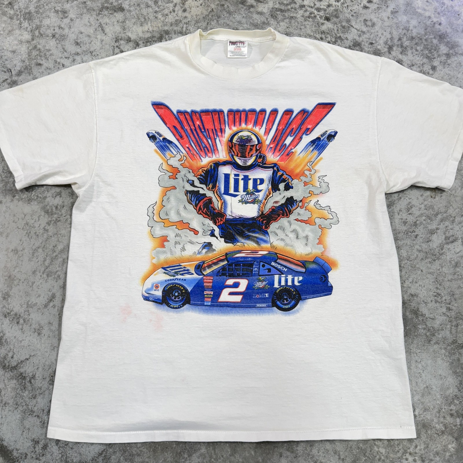 Vintage Rusty Wallace NASCAR Shirt Mens 2XL White Miller Lite Racing Graphic 90s