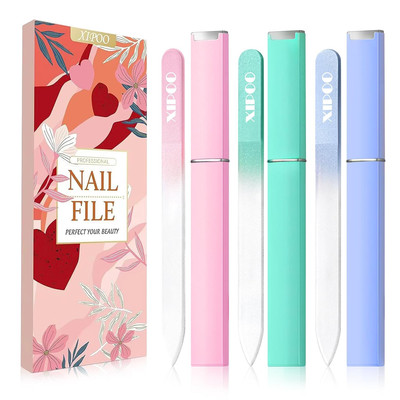Glass Nail File 3 Pack, Nail File, Glass Nail File with Case for Natural Nails w