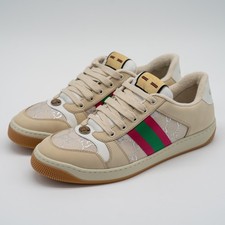 size 41G 11 US Gucci Screener Web Beige Silver Sneakers Nubuck
