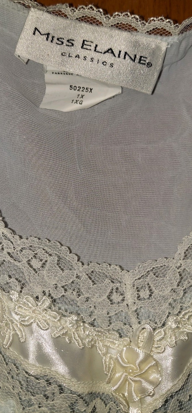 Vtg Ms Elaine Classics Nylon Sz 1X Lace Blue Gown Nightgown Lingerie Sz ...