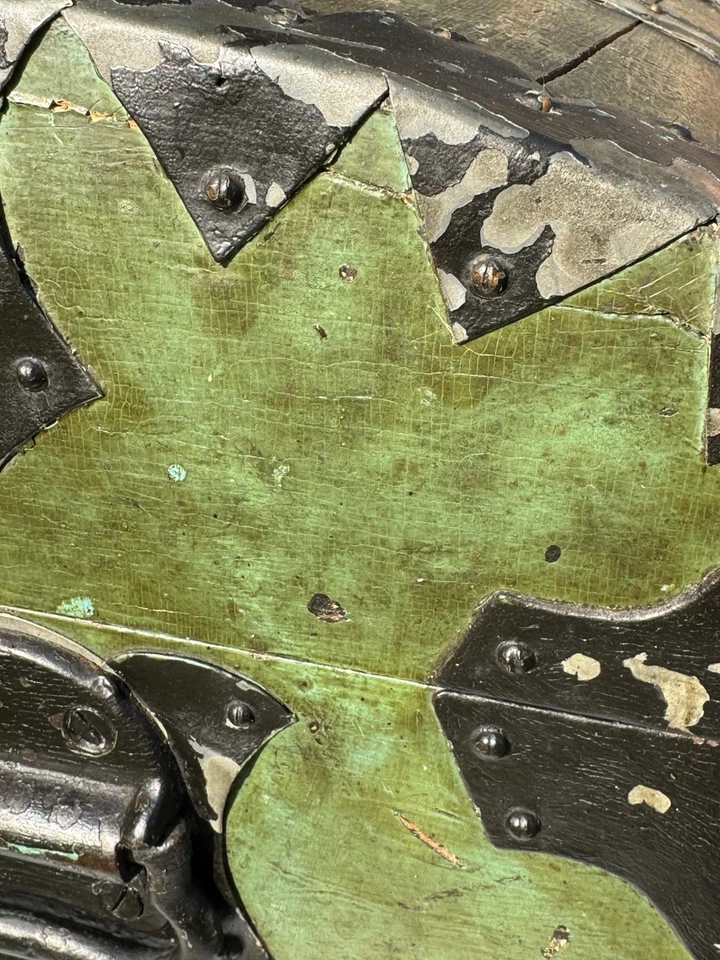 Raro Antiguo Baúl Noruego Madera Inmigrante Cofre Metal Verde Trabajo Foto 2 de 4