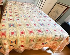 Antique 1930s Hand Stitched and Pieced Log Cabin Patchwork Quilt ZZ799