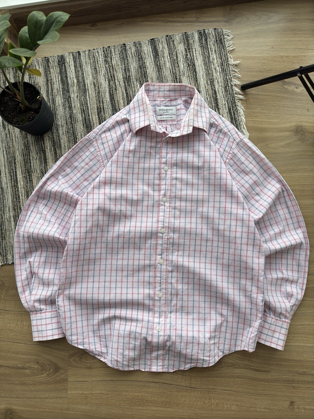 Camicia YSL Yves Saint Laurent vintage a righe bianca rosa con bottoni taglia M uomo