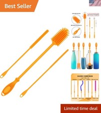 Reusable Orange Silicone Bottle Cleaner Straw Brushes Dishwasher Safe Design