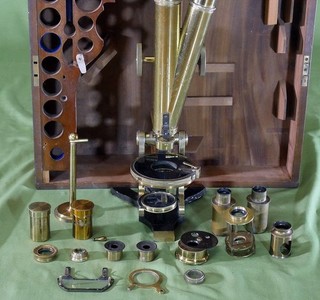 Rare Henry Crouch Petrographic Binocular Microscope Objectives Eyepcs c. 1870