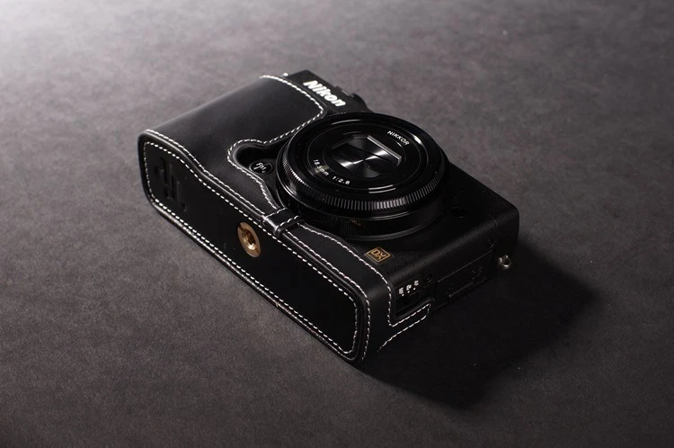 Handmade Genuine real Leather Half Camera Case bag for Nikon Coolpix A black - Image 4 of 4