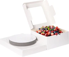 Moretoes 20 Set Cake Boxes, 10X10X5 Inches Tall White Square Bakery Boxes with C