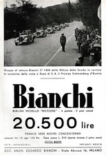 PUBBLICITA' 1936 AUTO BIANCHI S9 1400 BERLINA  MOD. RICCIONE MILIZIA STRADA ROMA
