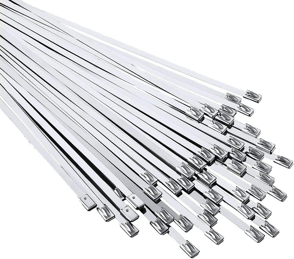 Metal Zip Ties 11.8 Inch 100Pcs 304 Stainless Steel Heavy Duty Multi-Purpose Sel