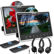 2 x 12" Screen Full HD Car Headrest Monitor TV DVD Player USB SD MP4 w/ Headsets
