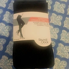 Round the Clock 2 Pairs of Black Opaque Footed Tights Sz S/M Control Top