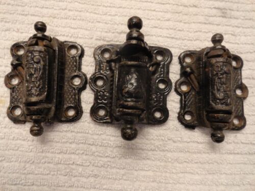 Set of 3 Antique Vintage Ornate Cast Iron Spring Loaded Screen Door Hinges Work - Picture 1 of 7