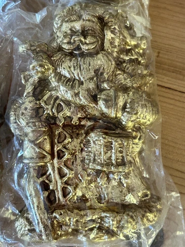 8 Vintage Gilded Gold Plastic Santa Floral Picks 4" NEW OLD STOCK CRAFTING
