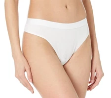 NWD Commando Women's M Soft Rib Logo Tape Thong Panty PRB101 White