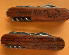 *USED* 9 FUNCTION ENGRVAED WOODEN HANDLE MULTI-TOOL (LOT OF 2) FREE SHIPPING*