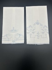 2 Vintage Blue  White Hand Embroidered Floral Hankies