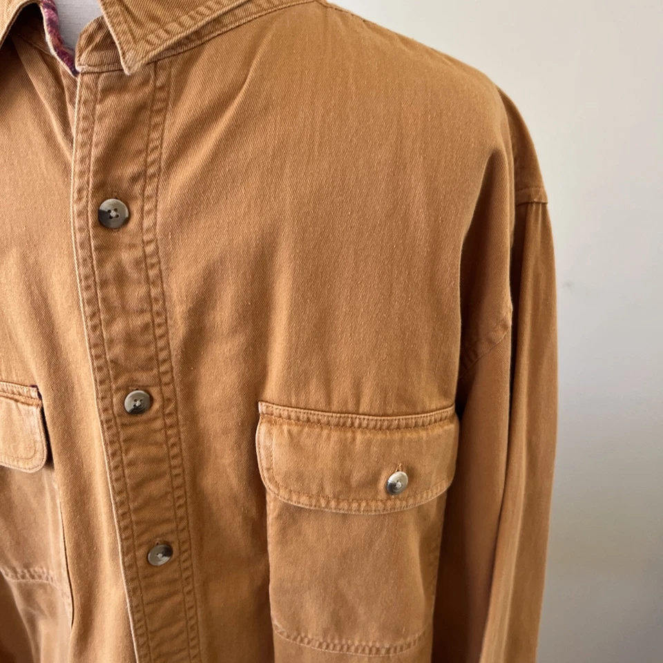 Scandia Woods Denim Plaid Lined Long Sleeve Button Up Beige Large - Image 4 of 4