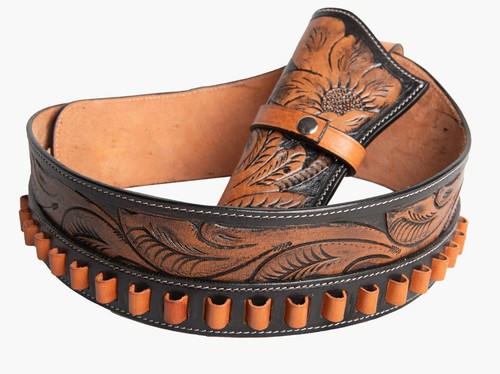 NEW 44/45 Cal Tooled Holster Gun Belt Drop Loop LEATHER Western RIG SASS Cowboy - Picture 39 of 44