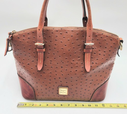 Dooney & Bourke Ostrich Domed Leather Satchel Cognac Shoulder Handbag Purse - Picture 8 of 20