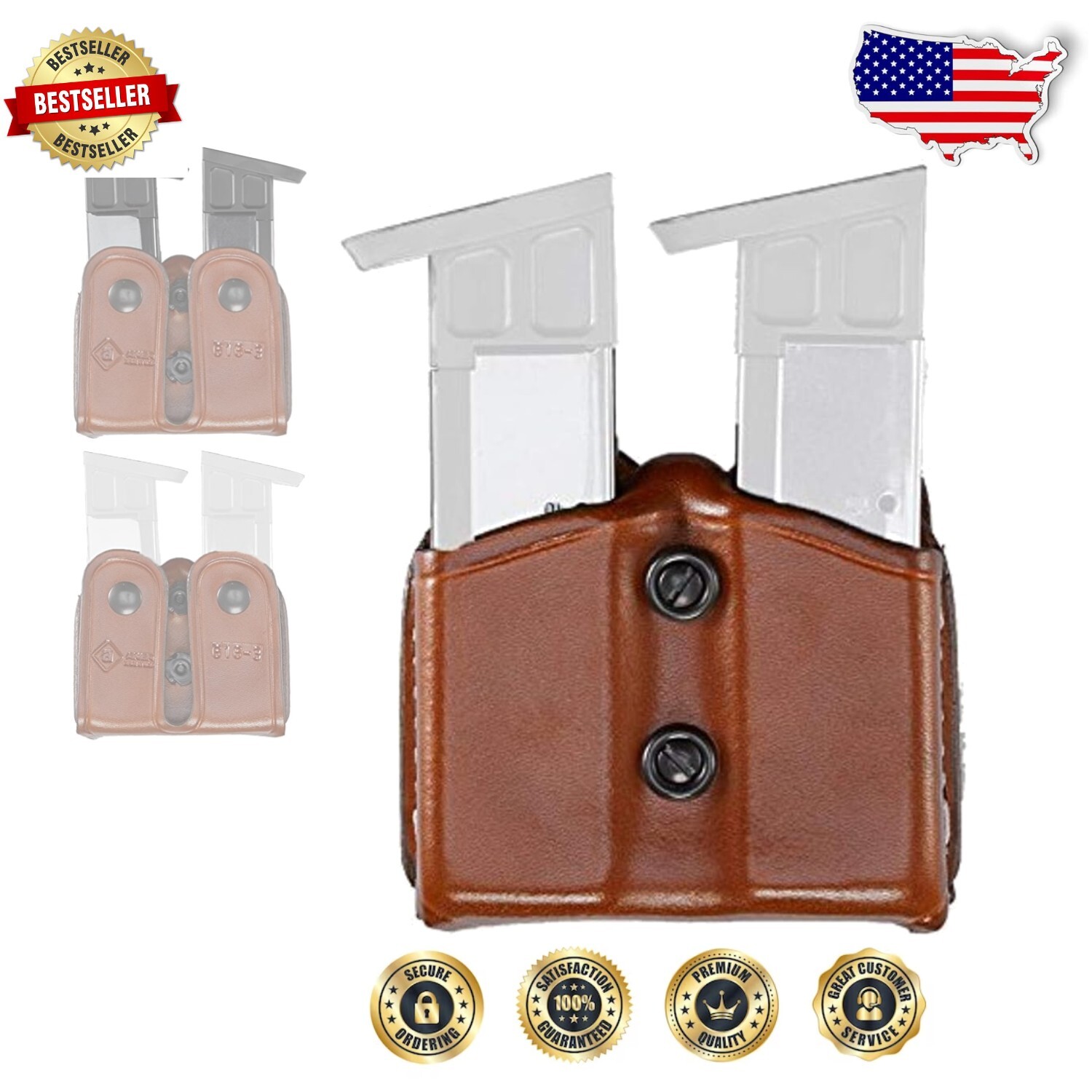 Unisex Leather Double Magazine Pouch - Lightweight & Stylish for Everyday Use-image