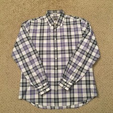 Express Button Up Shirt Mens Medium Purple Plaid Long Sleeve Fitted