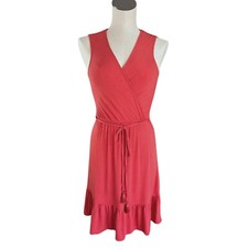 Ann Taylor Loft Beach MIDI Surplice Double V Ruffle Hem Dress Beachy Boho XXS