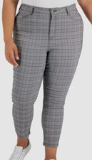 Tommy Hilfiger Women's Gray Plaid Printed Skinny Ankle Pants Plus Size 16W
