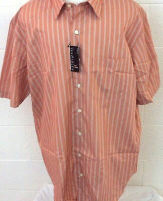 Big &Tall Van Heusen XLT Short Sleeve Button Front Mens Shirt Orange Stripe New