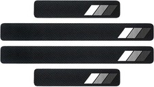 4PCS Tri-Color Door Sill Protectors, Anti-Scratch Carbon Fiber En Color: Black