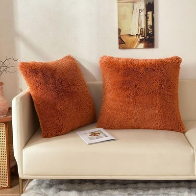 26x26 Fluffy Faux Fur Euro Throw Pillow Covers, 2 Pack Shaggy Fuzzy Cozy