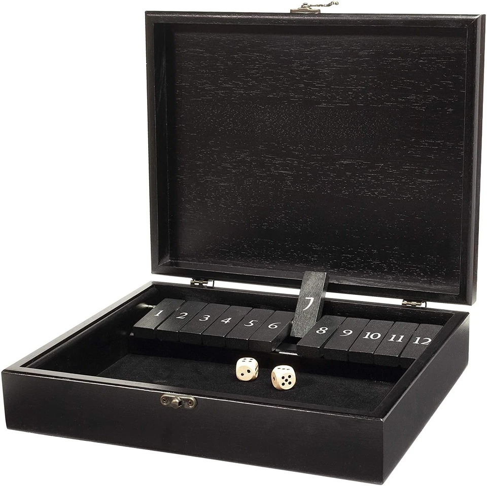 WE Games Board Game with Dice, 12 Numbers, in Black Stained Wood Box with Lid - Image 2 of 4
