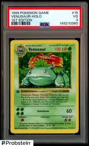 1999 Pokemon Game 1st Edition Shadowless #15 Venusaur Holo PSA 3 VG