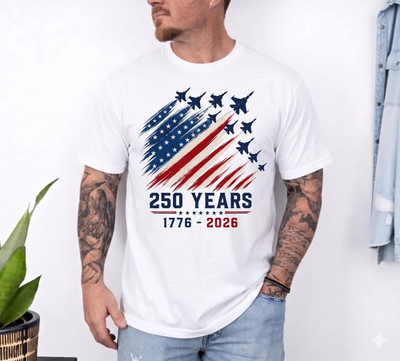 USA 250th Anniversary Shirt 1776-2026 Patriotic Jet Fighter American Flag Tee