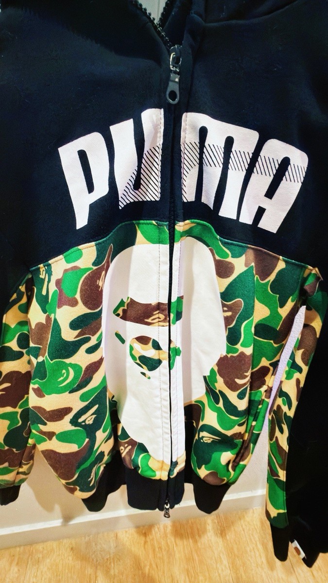 PUMA x BAPE Camouflage Shark Graphic Full Zip Hoodie Black Green