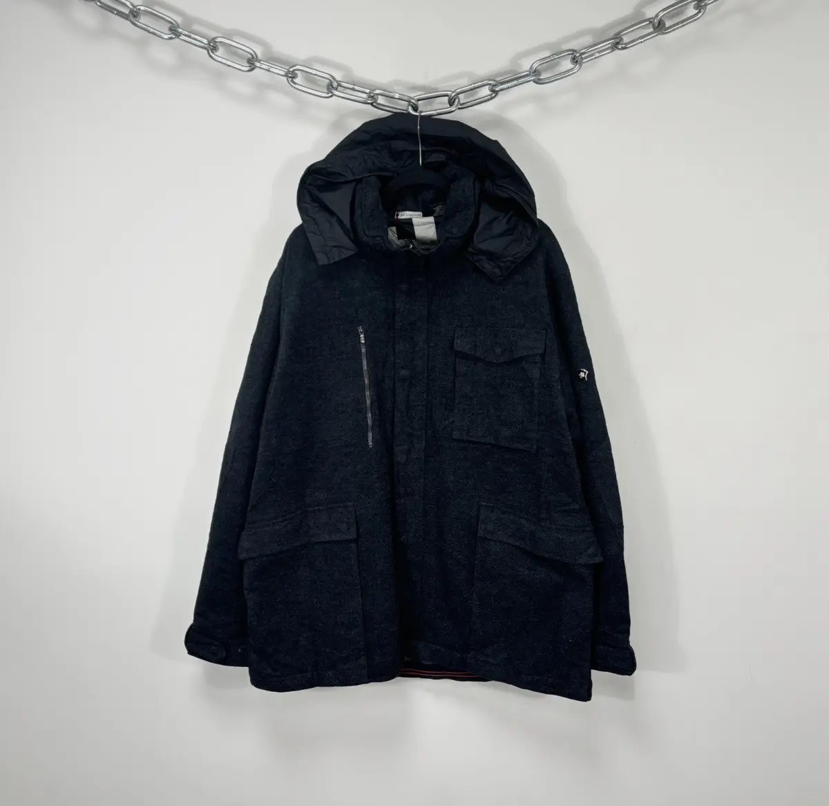 Victorinox Swiss Men’s Multipocket Tech Gray Wool Hooded Coat XL