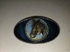 Vintage HORSE BELT BUCKLE By SPEC CAST 1979 Pewter Painted Glass HEAVY USA Rare